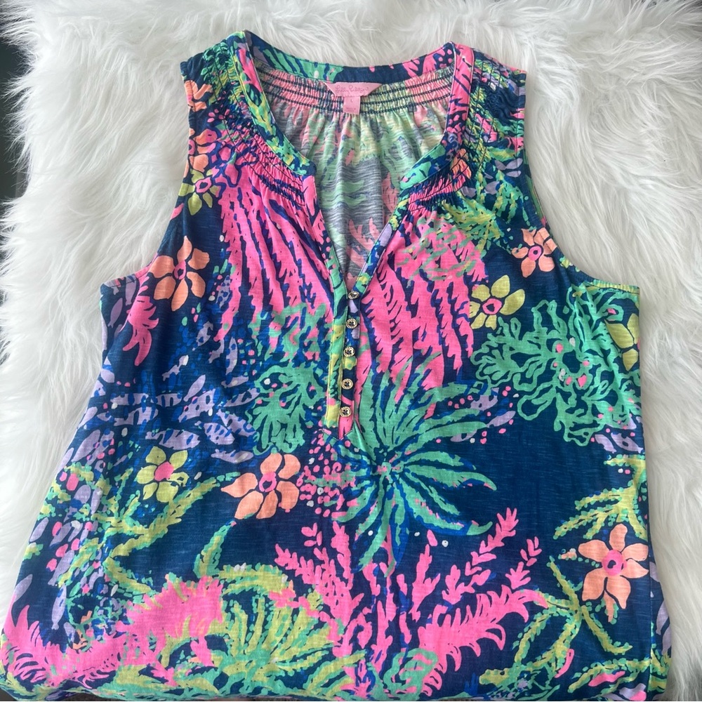 Lilly Pulitzer Essie Tank All A Glow Large Sleeveless Top